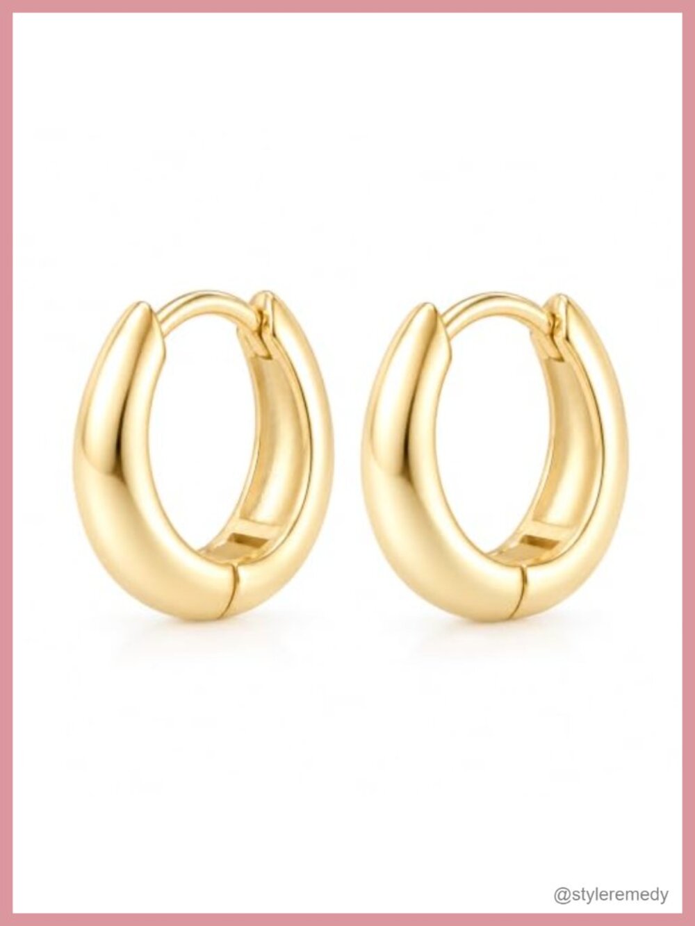 14K Gold Plated Chunky Huggie Hoop Earrings Snap-On Minimalist Women